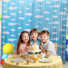 Blue Sky White Clouds Birthday Party Supplies Cartoon Story Blue Tinsel Foil Fri