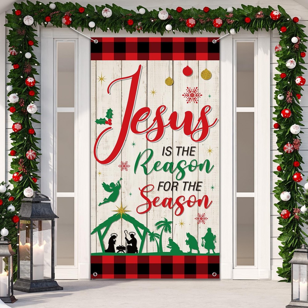 Christmas Jesus Religious Door Cover Xmas Holy Night Door Backdrop Jesus Is t…