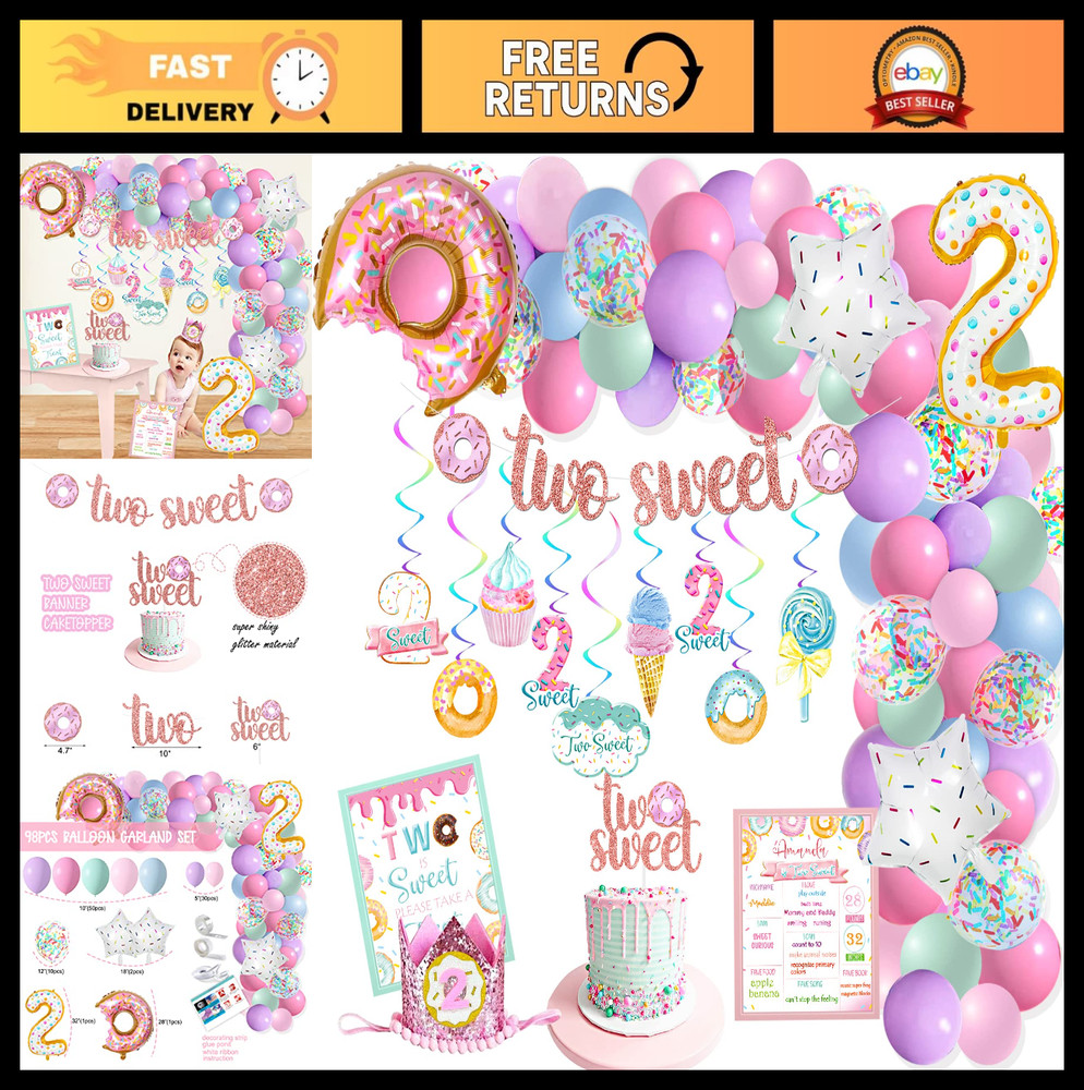 «Sweet Donut Birthday Party Decorations – 2nd Birthday Girl Banner, Cake Topper