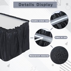 8 Pieces Black Plastic Table Skirts for Rectangle Tables, 14 ft x 29 in Dispo…