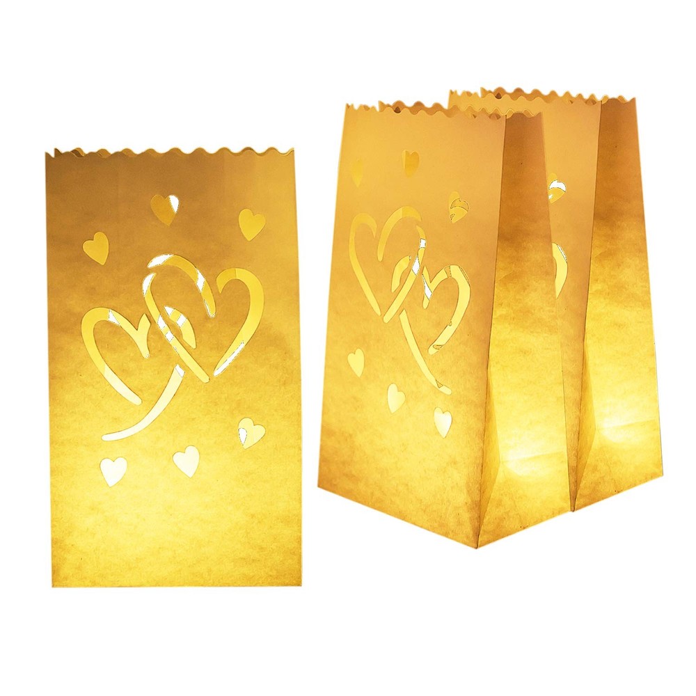 Valentines Day 50 PCS White Luminary Bags with Hearts, Upgraded Moisture-Proo…
