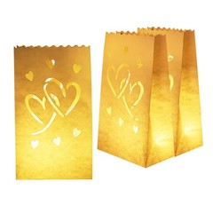 Valentines Day 50 PCS White Luminary Bags with Hearts, Upgraded Moisture-Proo…