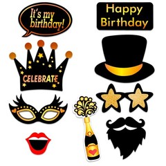 Black and Gold Photo Booth Props (35 Count) for Kids Adults Birthday Party – …