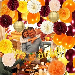 Fall Birthday Party Decorations Maroon Orange Gold Burgundy Theme Women Set