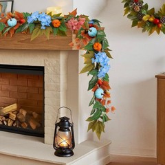 6ft Fall Hydrangea Garland with Blue Pumpkins – Autumn Artificial Floral Pump…