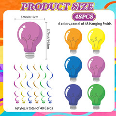48 Pack VBS 2026 Light Bulb Hanging Swirls Decorations Colorful Paper Spiral Str