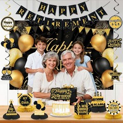 Retirement Party Decorations for Men Women Black Gold Happy Retirement Banner…