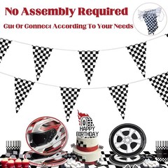 100ft Checkered Flag Banner, Racing Flags Race Car Wheels Birthday Party Decorat
