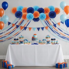 6 Rolls Blue Orange Crepe Paper Streamers Party Decoration 1.7 Inch x 82 FT