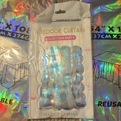 1 Holographic Door Curtain Party Backdrop and 2 table covers: 54″ x 108″