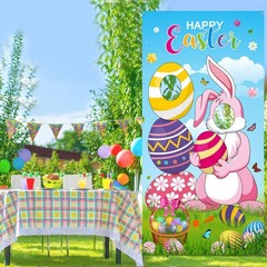 Easter Party Decorations Easter Bunny Photo Door Banner Large Fabric Happy Fest
