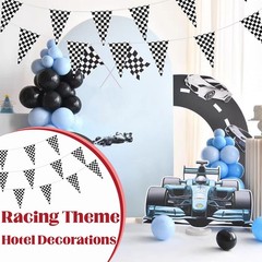100ft Checkered Flag Banner, Racing Flags Race Car Wheels Birthday Party Decorat