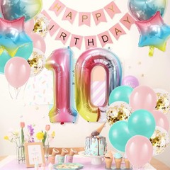 10th Gradient Color Balloons with Happy Banner and Party Supplies for Girls &…