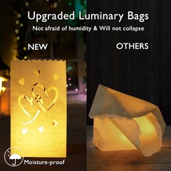 Valentines Day 50 PCS White Luminary Bags with Hearts, Upgraded Moisture-Proo…