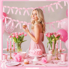 2 Pcs Pink Bow Garland Banner, Pre-Strung Pink Satin Ribbon Bow Garland Coquette
