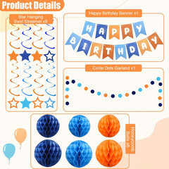 Pre-Strung Happy Birthday Decorations for Boys Men Women, Orange Blue Birthday B