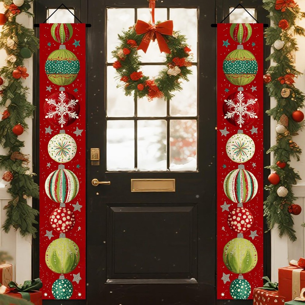Nuxovilar Merry Christmas Doors Banner Ball Porch Sign for Xmas Front Door wi…