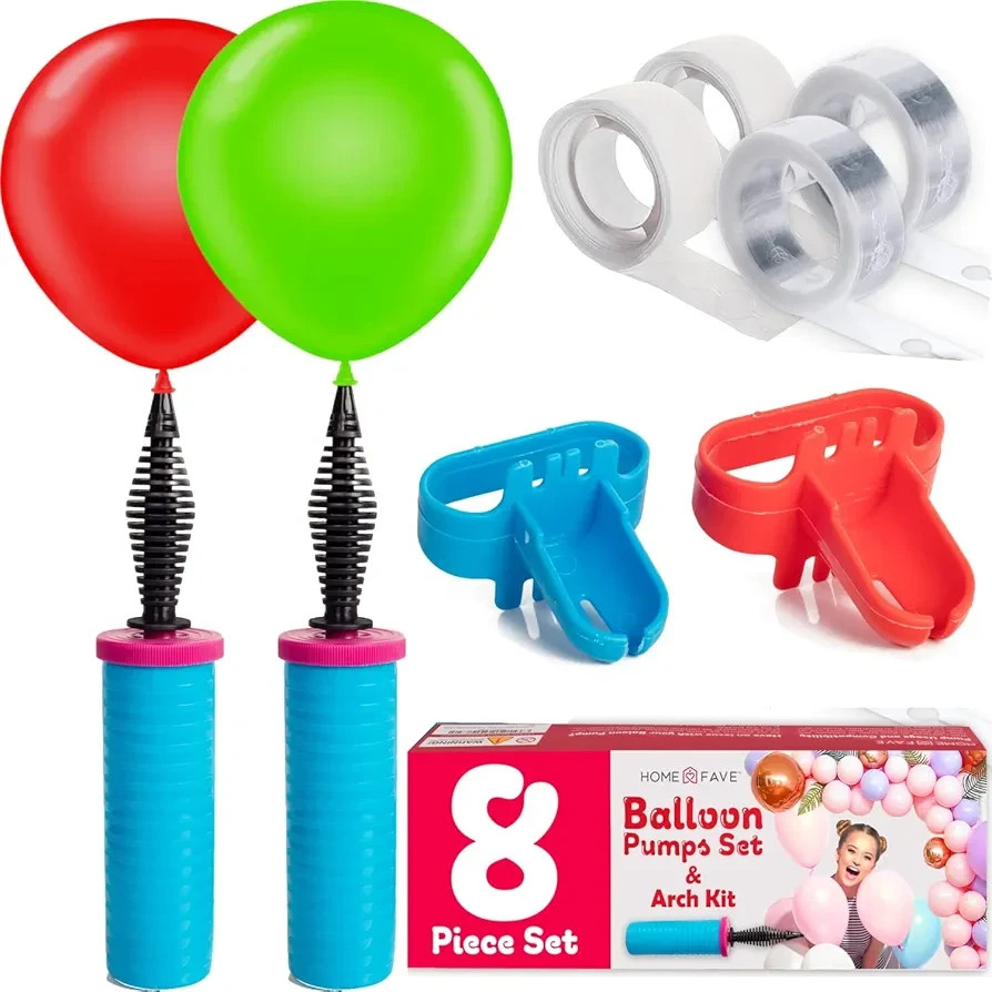 Set of 8 Balloon Arch Kit – Dual‑Action Pumps, 32 ft Strip & 200 Glue Dots