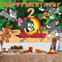 Tom and Jerry Birthday Decorations Party Supplies Backdrop Banner Birthday Gift