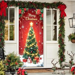 Merry Christmas Decorations Snowman Tree Snowflakes Door Cover Xmas Gift 35″x71″