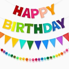 Pre-Strung 3D Happy Birthday Banner-Felt Happy Birthday Decorations Ball Garl…