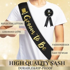 Gold Bachelor Party Decorations – Groom To Be Banner, Satin Sash, Fringe Curtain