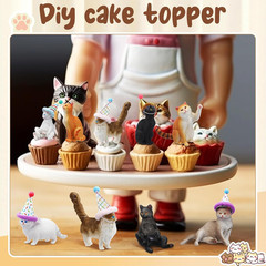 18 Pcs Cat Birthday Party Decorations Mini Birthday Hat Animal Figure Model Cake