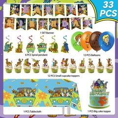 33 Pcs ScoobyDoo Party Decorations Birthday Party Supplies Banner Cake Topper