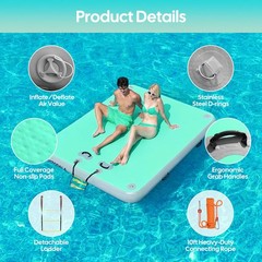 Inflatable Floating Dock, Water Island Float Raft Mat with Non-Slip Surface, 5FT