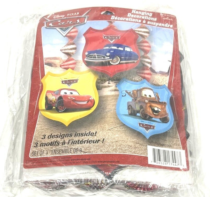 Vintage Disney Pixar Cars Hanging Decorations (Lot of 6 3-Packs)