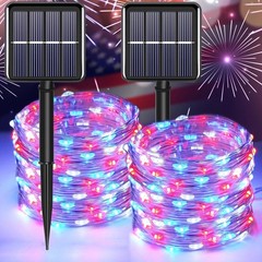 Red, White & Blue Solar Fairy String Lights – 200 LEDs, 66ft Waterproof Magic
