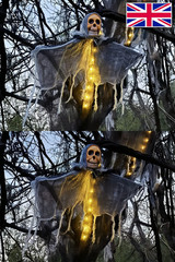 Halloween Hanging Glowing Skull Ghost Skeleton Gauze Scary Haunted House Decor
