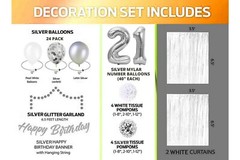 Silver & White 21st Birthday Decorations – 40″ Number Balloons &More-Boy or Girl