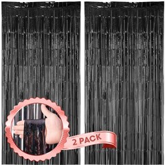 2 Pack Laser Black Foil Fringe Backdrop Curtains, Tinsel Streamers Birthday P…