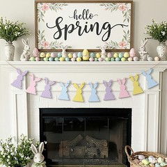 Cinnvoice Wooden Easter Bunny Rabbit Banner Vintage Rustic Rabbit Beads Garla…
