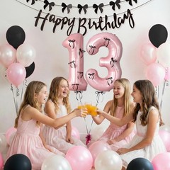38Pcs Happy 13th Birthday Decorations for Girls White Pink and Black Birthday…
