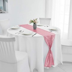 2 Packs 12 x 108 inches Light Pink Sequin Table Runner, Glitter Pink Table Ru…
