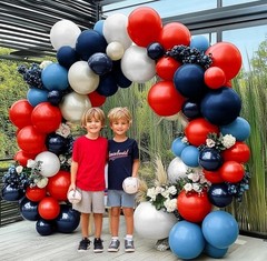 Navy Blue Red White Balloon Arch, Double Royal Blue Red White Sand Balloon Ga…