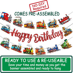 Retro Train Birthday Party Decorations Vintage Train Theme Banners Red Glitter H