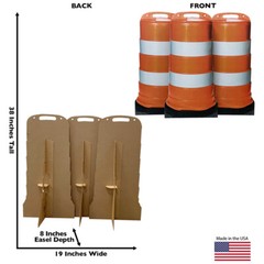 CONSTRUCTION BARRELS Set of 3 CARDBOARD CUTOUT Standups Standees Posters Props