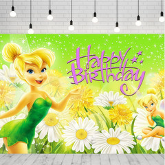 GREEN Tinkerbell Backdrop Birthday Party Supplies Fairy Photo Background Decor
