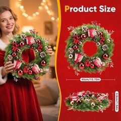 Pre-lit Christmas Wreath Luxury 40LEDs 16 Inch 40cm Battery Timer 8 Light Modes