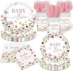 Baby in Bloom Baby Shower Decorations Tableware – 144Pcs Baby in Bloom Plate and
