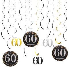 12pcs Mixed Color Hanging Swirls Decorations Party Swirls for 60th Birthday
