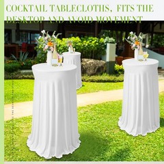 Tegeme 3-Pack 32×43″ Round Spandex Cocktail Tablecloths w/ Skirt