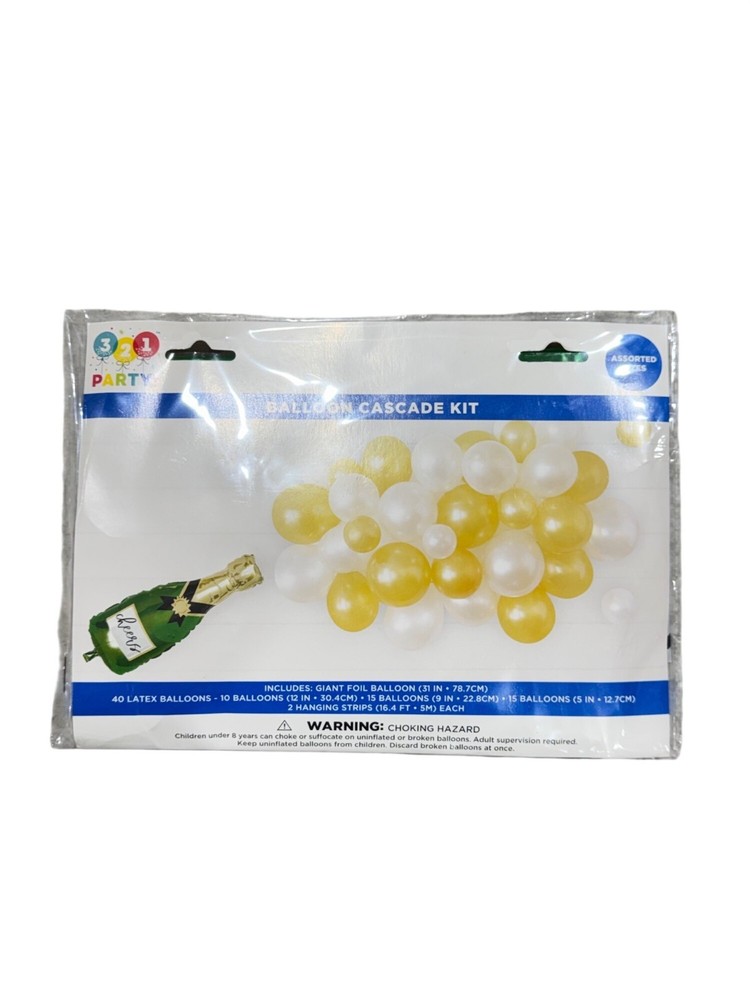 Balloon Cascade Cheers Celebration Kit Gold & White Latex & Foil Balloons Party