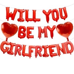 16 Inches Red ‘WILL YOU BE MY GIRLFRIEND’ Balloons Banner – Mylar Proposal Le…