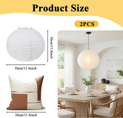 2Pcs round White Paper Lantern Lampshade, 12″X12» Chinese Japanese round Hangin