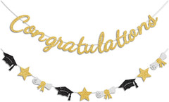 Congratulations Banner Gold Graduation Decorations Class of 2026 Prestrung Congr
