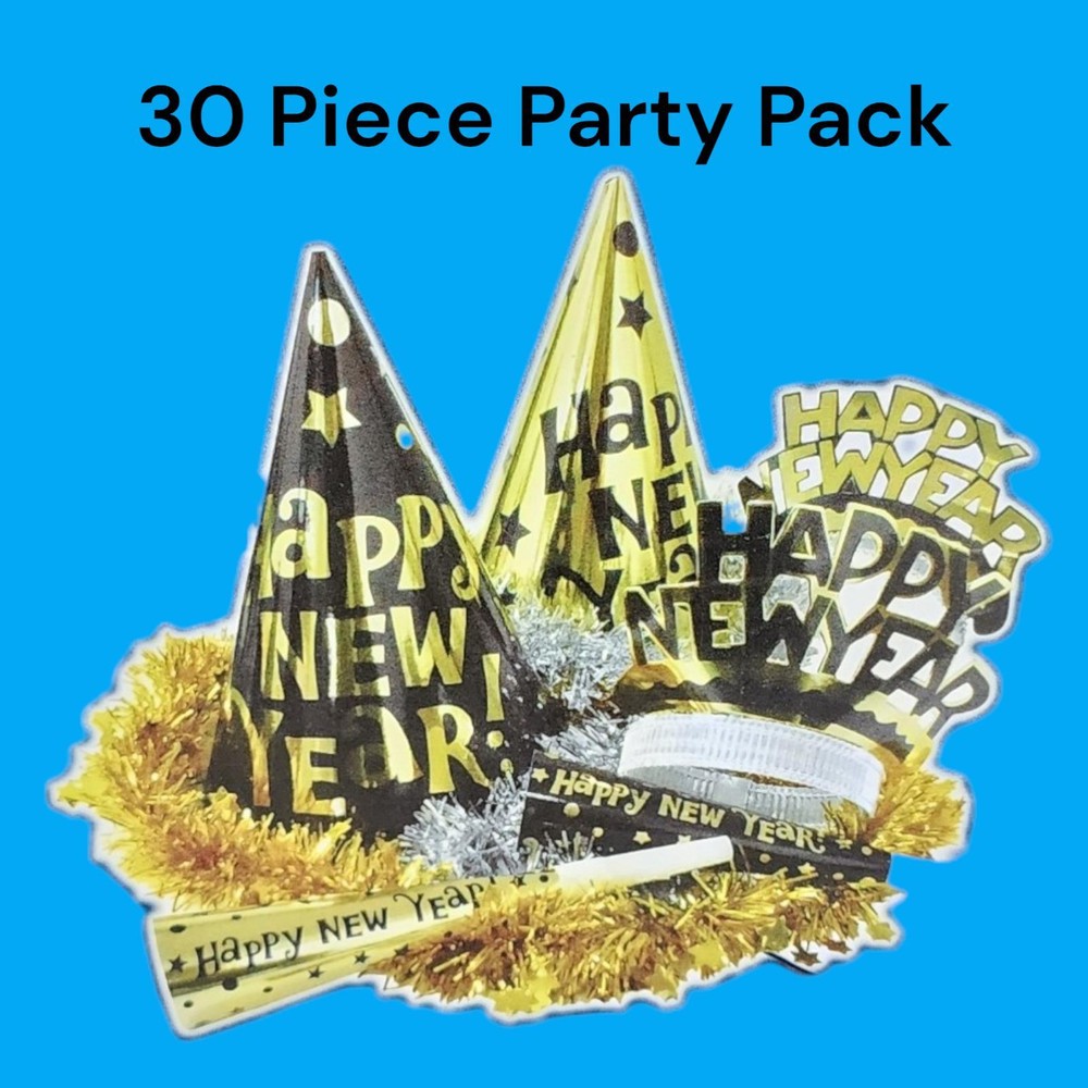 New Years Eve Party Supplies 30 pc Gold Silver Happy New Year Hats Tiaras Horns